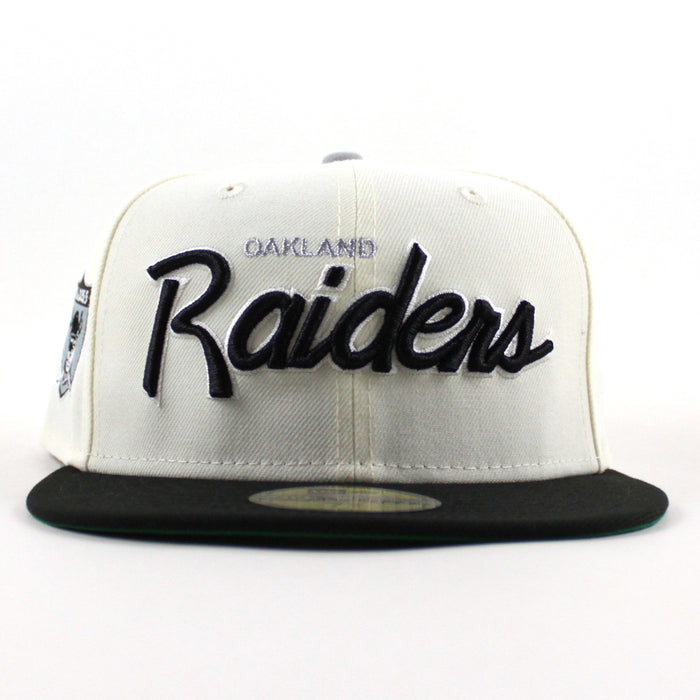 Oakland Raiders Pirate Patch New Era 59Fifty Fitted Hat (Chrome White Black Green Under Brim)