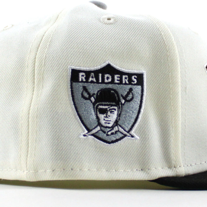 Oakland Raiders Pirate Patch New Era 59Fifty Fitted Hat (Chrome White Black Green Under Brim)