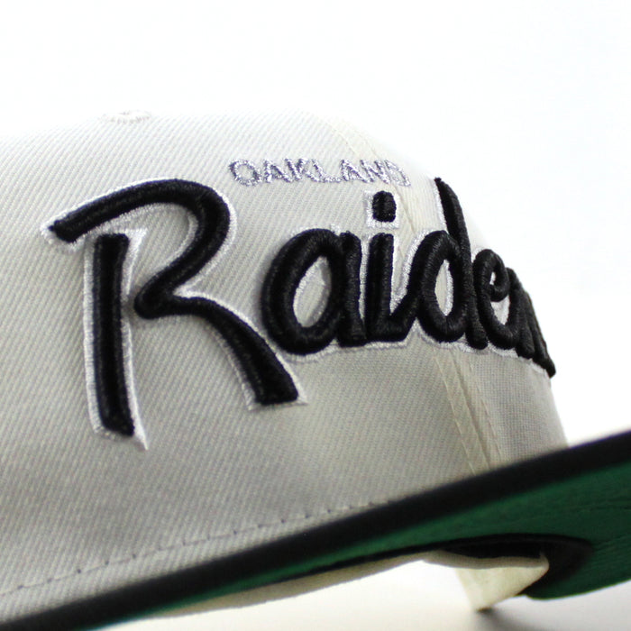 Oakland Raiders Pirate Patch New Era 59Fifty Fitted Hat (Chrome White Black Green Under Brim)