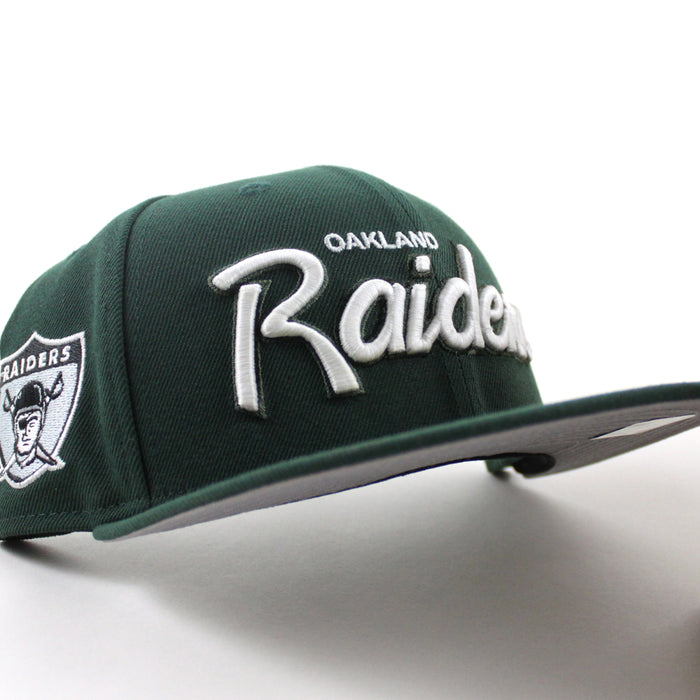 Oakland Raiders Pirate Patch New Era 59Fifty Fitted Hat (Dark Green Gray Under Brim)