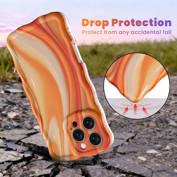 Orange Crush MagSafe iPhone case with swirled marble pattern in sunset orange by Fancy Bands