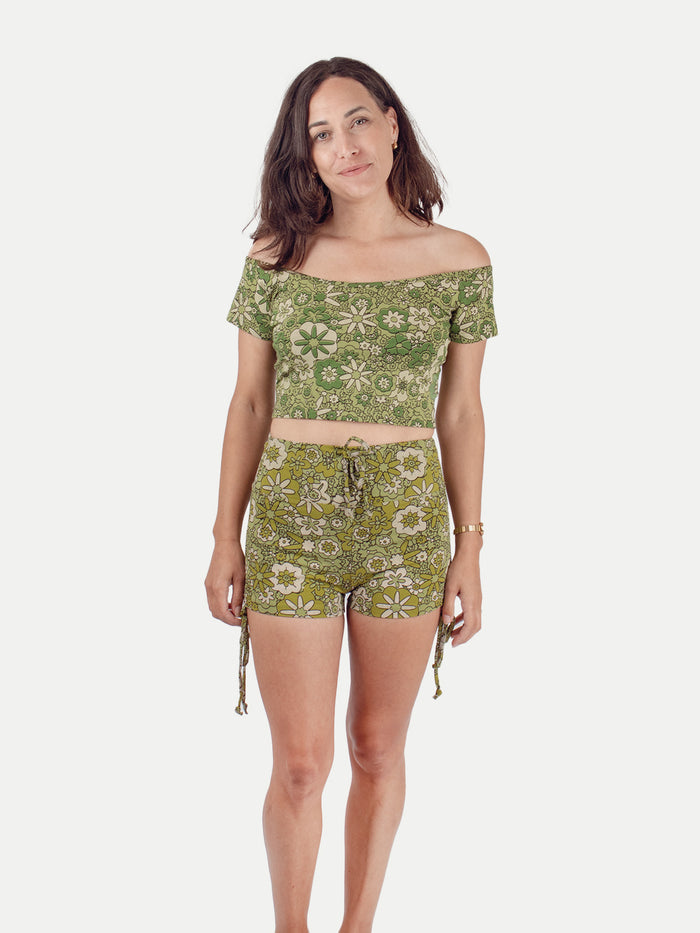 Organic Cotton Booty Shorts | Floral Green-Image 1
