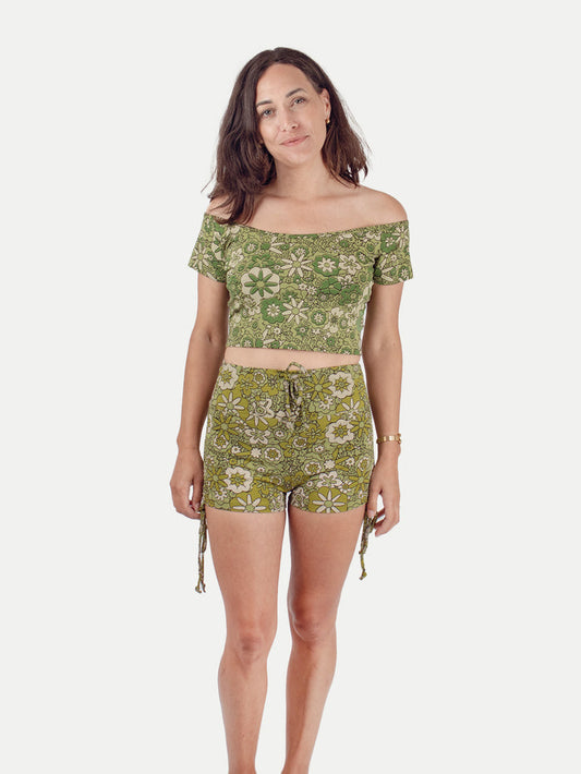 Organic Cotton Booty Shorts | Floral Green-Image 1