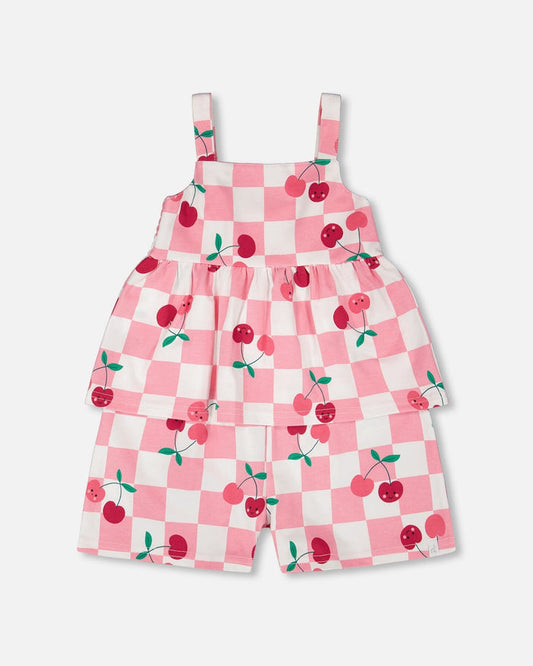 Organic Cotton Jersey Romper Pink Printed Cherries-0