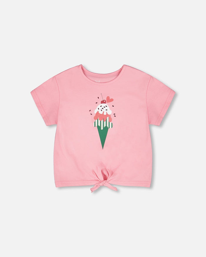 Organic Cotton Jersey T-Shirt With Tie At Waist Pink-0