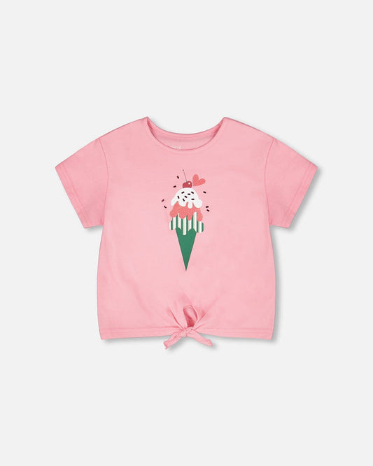 Organic Cotton Jersey T-Shirt With Tie At Waist Pink-0