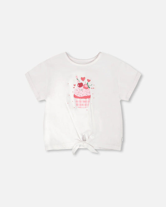 Organic Cotton Jersey T-Shirt With Tie At Waist White-0