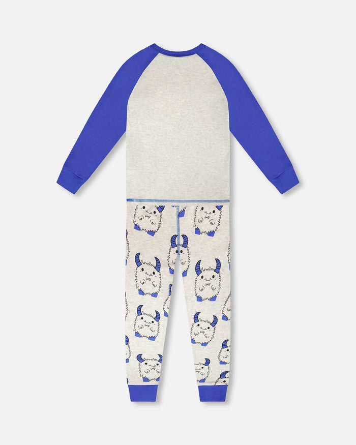 Organic Cotton Two-Piece Pyjama Set Grey Mix Monster Print-2