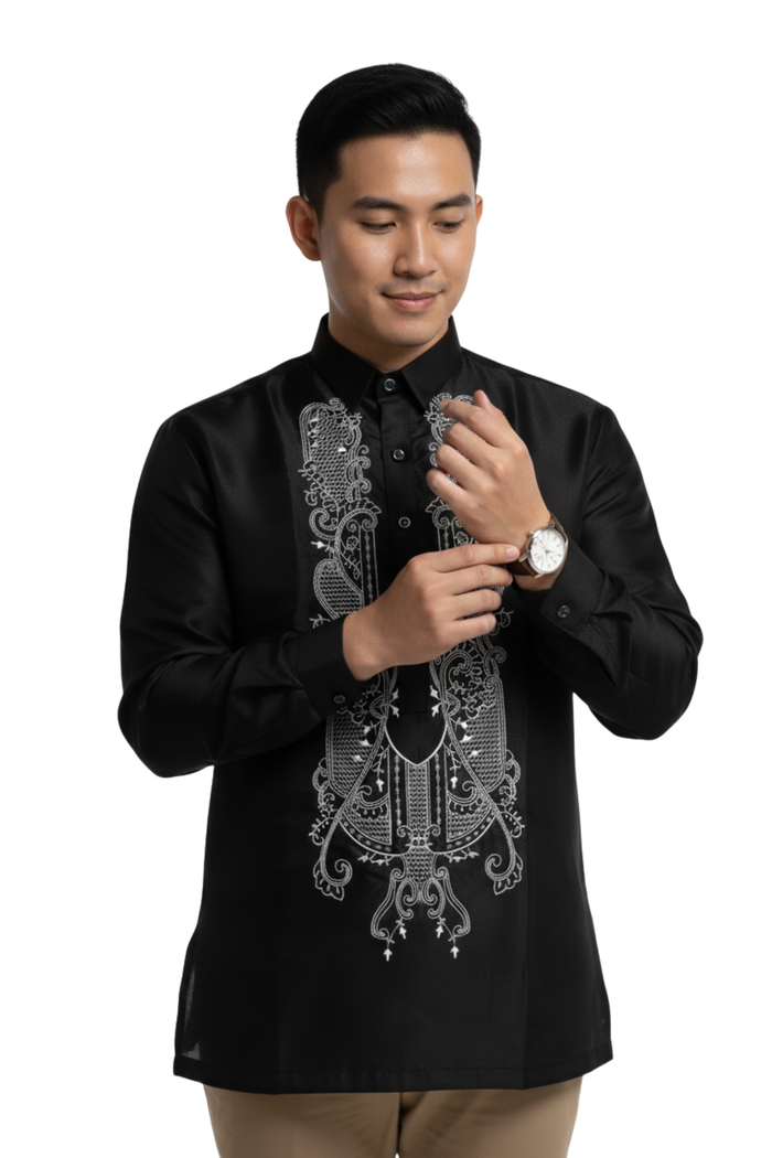 Black Satin Barong Tagalog
