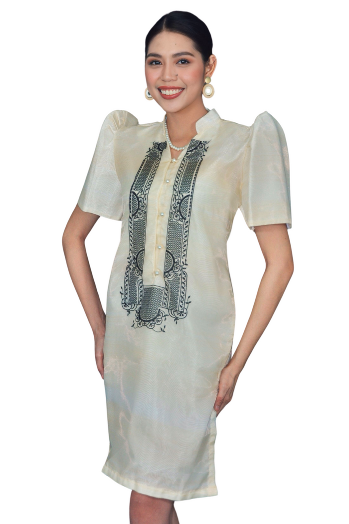Organza Black Embroidered Filipiniana Barong Dress