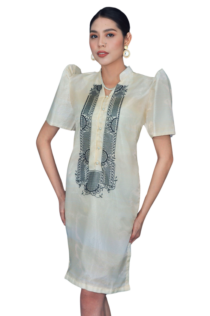Black Embroidered Filipiniana Barong Midi Dress