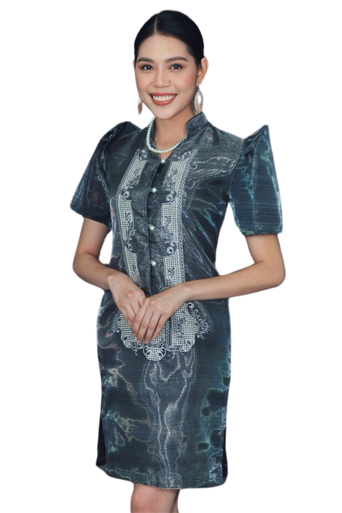 Organza Black Filipiniana Barong Midi Dress