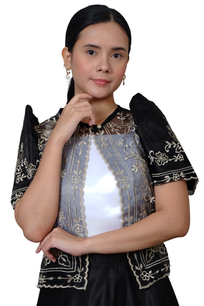 Silk Cocoon Black Modern Filipiniana Bolero
