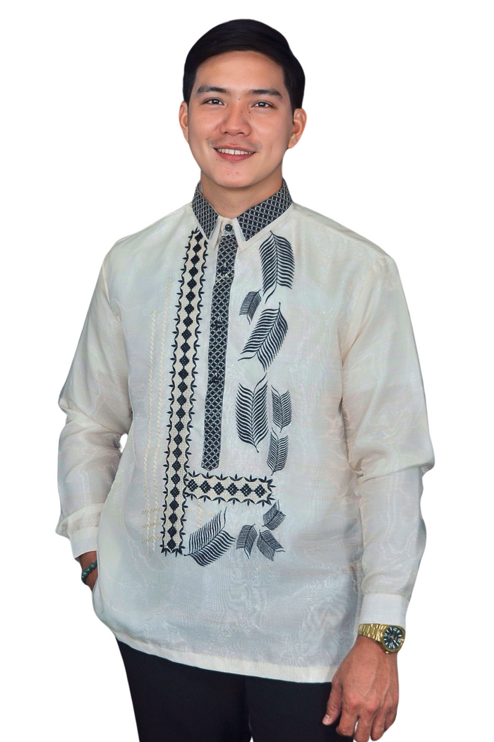 Classic Barong Tagalog with Modern Black Embroidery Accents