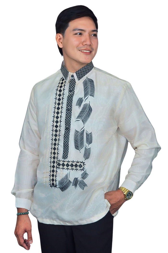 Barong Tagalog with Modern Black Embroidery Accents