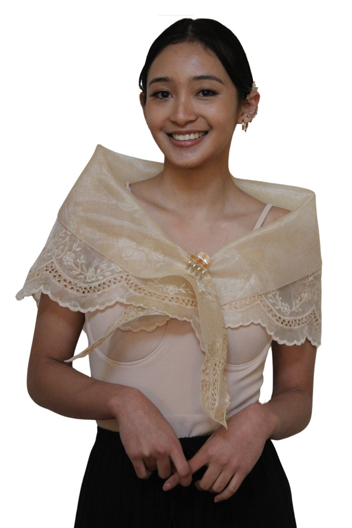 Beige Organza Elegant Filipiniana Alampay
