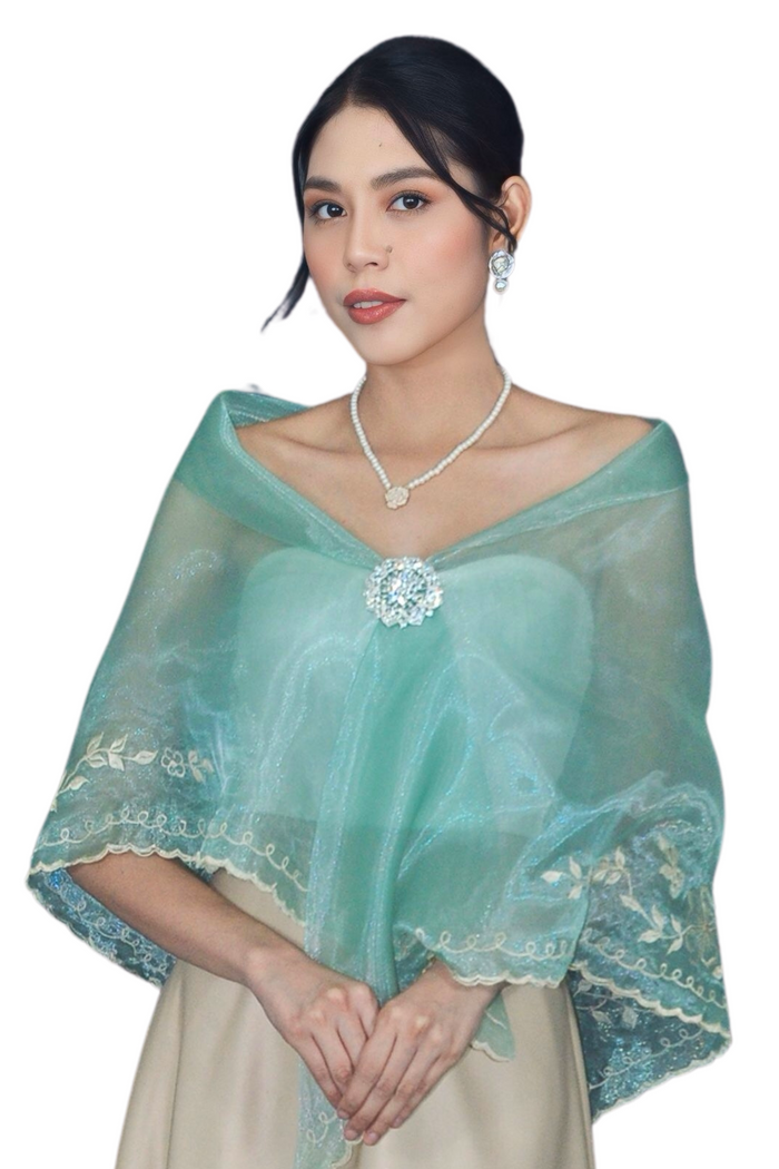 Timeless Organza Premium Mint Green Alampay with Brooch