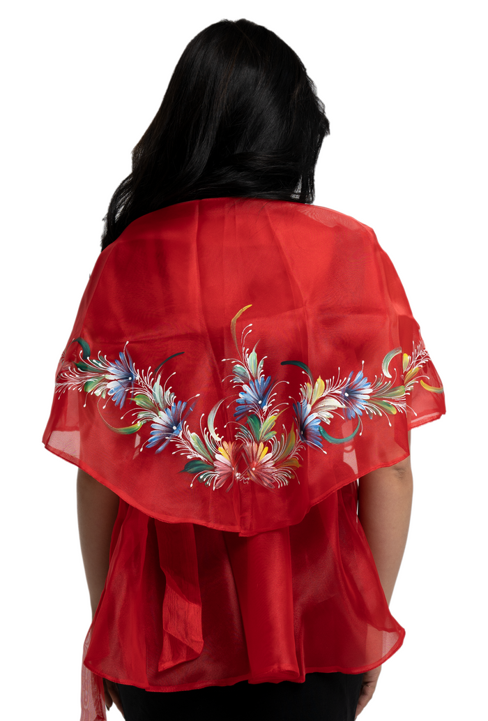 Red Hand painted Filipiniana Alampay