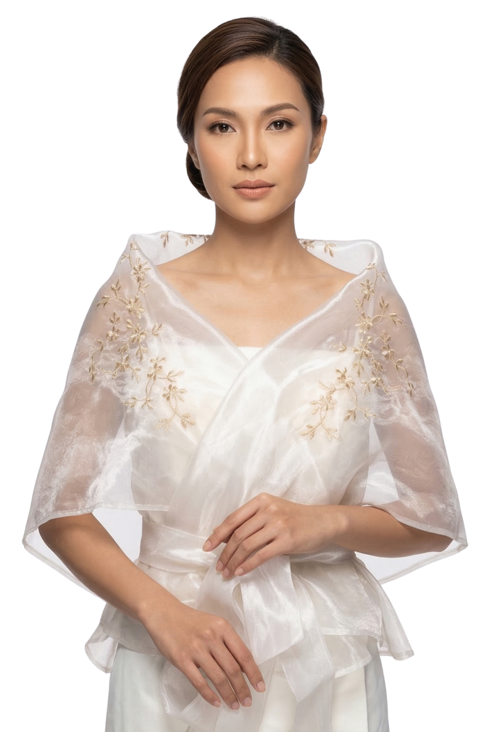 White Organza Filipiniana Alampay