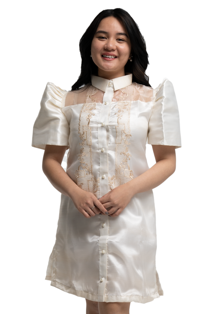 The White Organza Barong Dress with Premium Embroidery