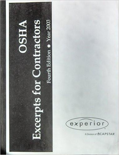 Front cover of OSHA Excerpts for Contractors Fourth Edition 2003 with black vertical title band and Experior logo on white background