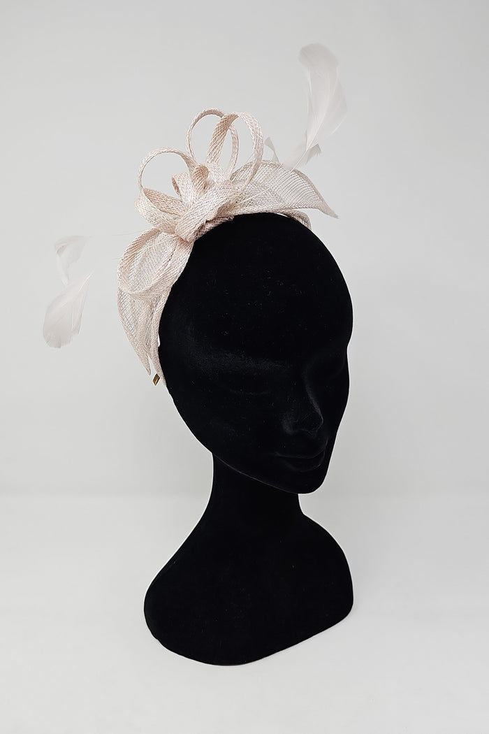 Oyster Silver Looped Feather Hairband Fascinator