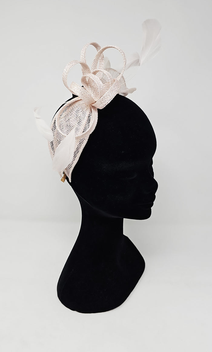 Oyster Silver Looped Feather Hairband Fascinator