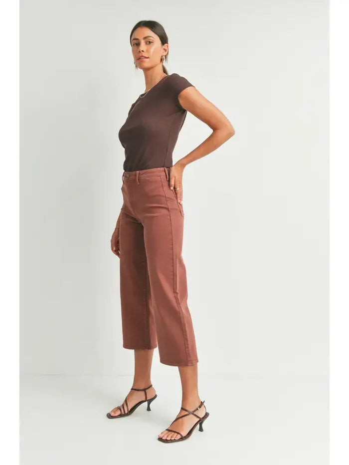 Patch Pocket Wide Leg Walnut Jeans