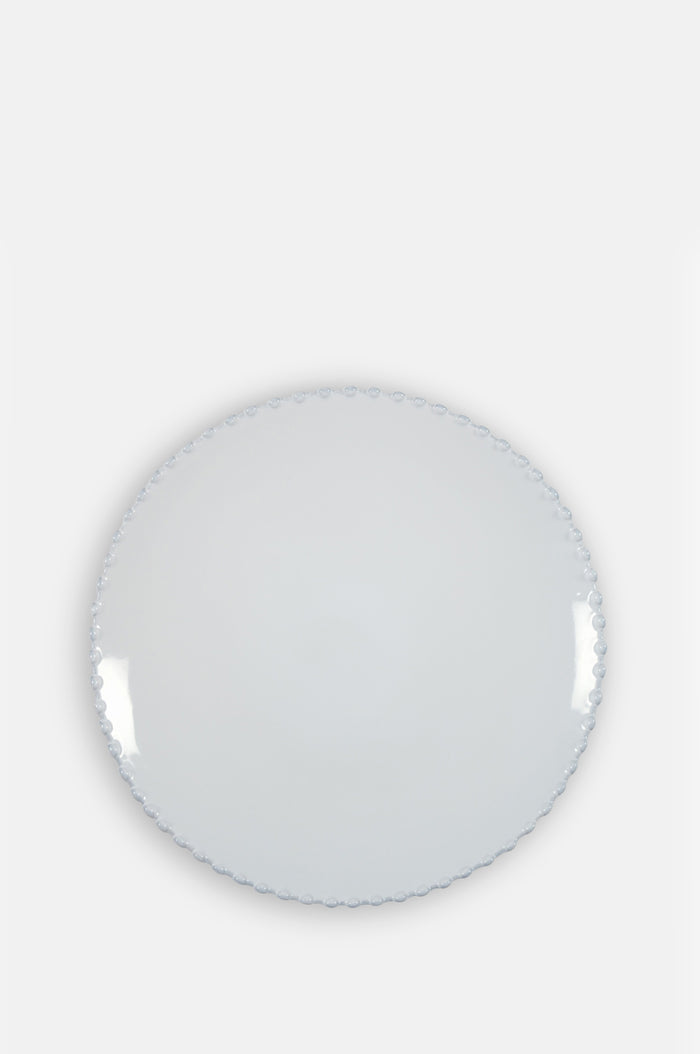 Costa Nova pearl white china dinner plate with pearl edging.