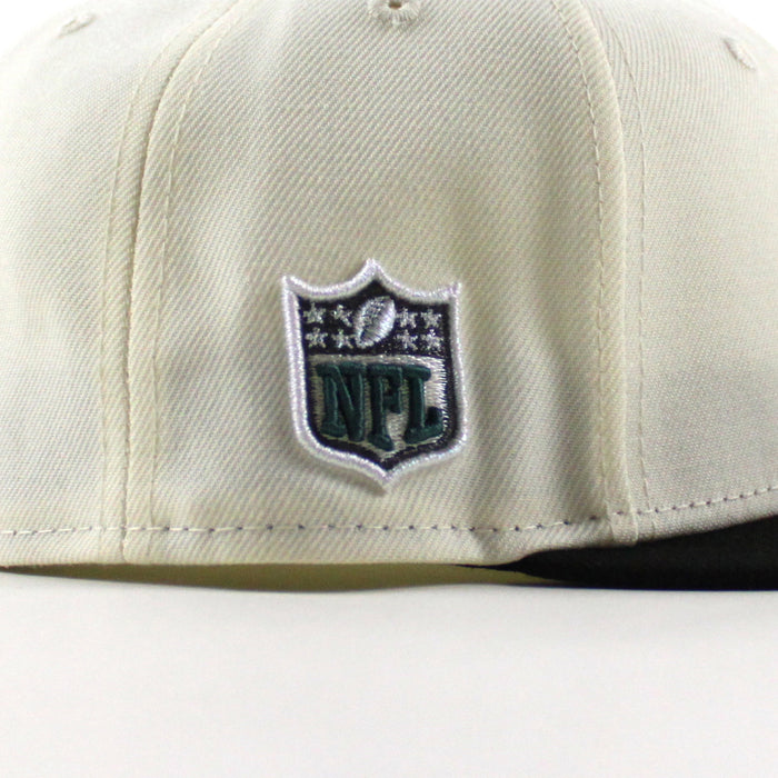 Philadelphia Eagles NFL Patch New Era 59Fifty Fitted Hat (Off White Black Gray Under Brim)