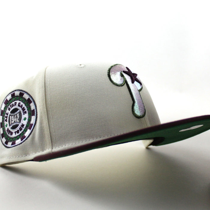 Philadelphia Phillies 1942 All Star Game 59Fifty New Era Fitted Hat (Chrome White Maroon Kelly Green Under Brim)