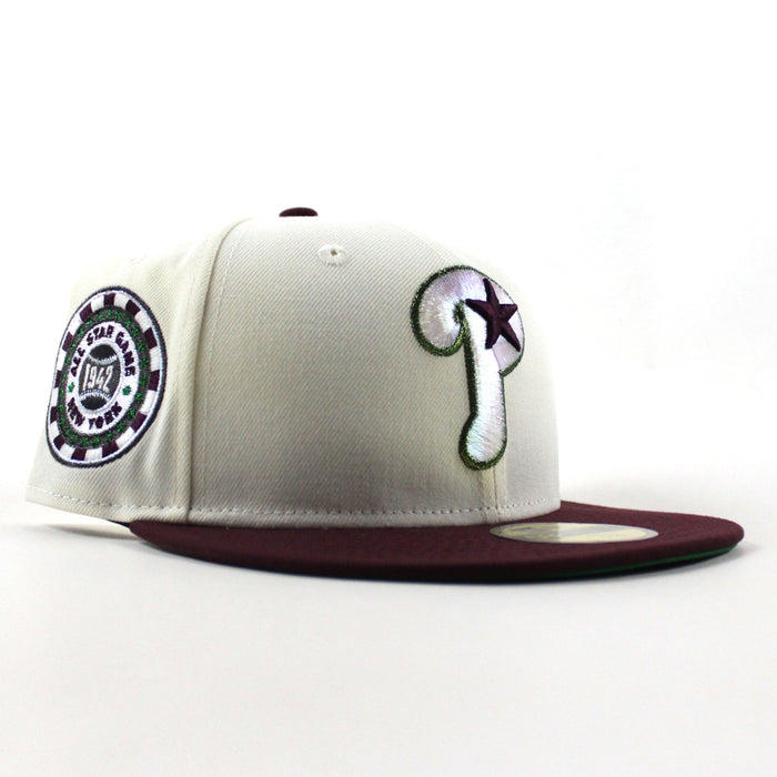 Philadelphia Phillies 1942 All Star Game 59Fifty New Era Fitted Hat (Chrome White Maroon Kelly Green Under Brim)