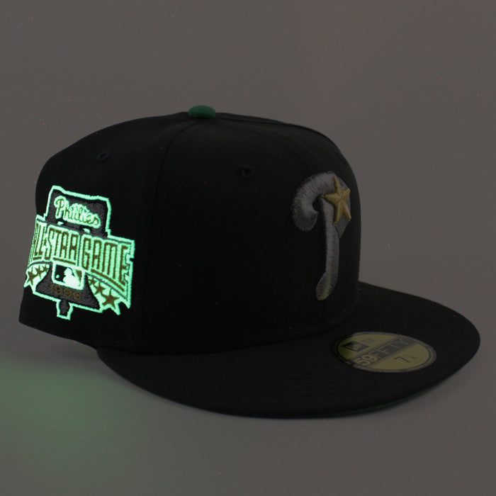 Philadelphia Phillies 1996 All Star Game 59Fifty New Era Fitted Hat (Black and Kelly Green Under Brim)