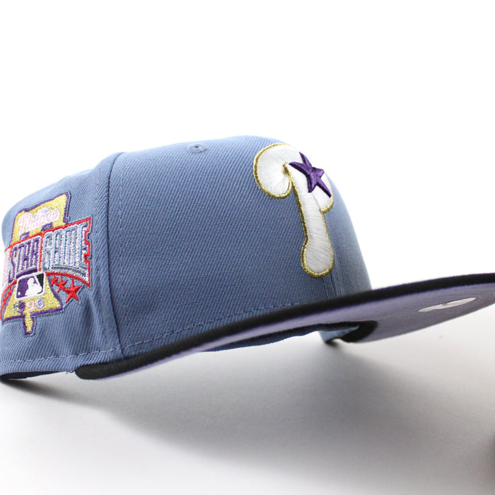 Philadelphia Phillies 1996 All Star Game 59Fifty New Era Fitted Hat (Faded Blue Black lavender Under Brim)