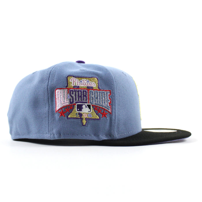 Philadelphia Phillies 1996 All Star Game 59Fifty New Era Fitted Hat (Faded Blue Black lavender Under Brim)