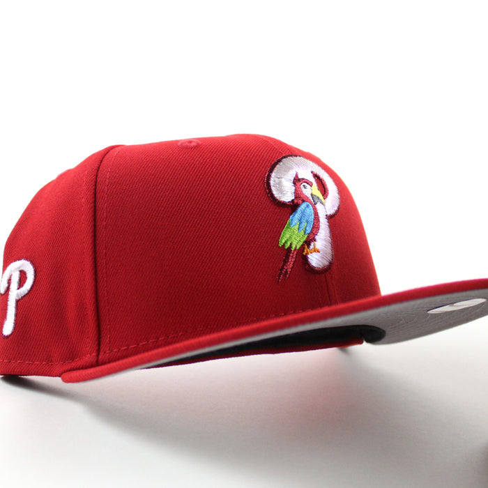 Philadelphia Phillies PARROT 59Fifty New Era Fitted Hat (Scarlet Red and Gray Under Brim)