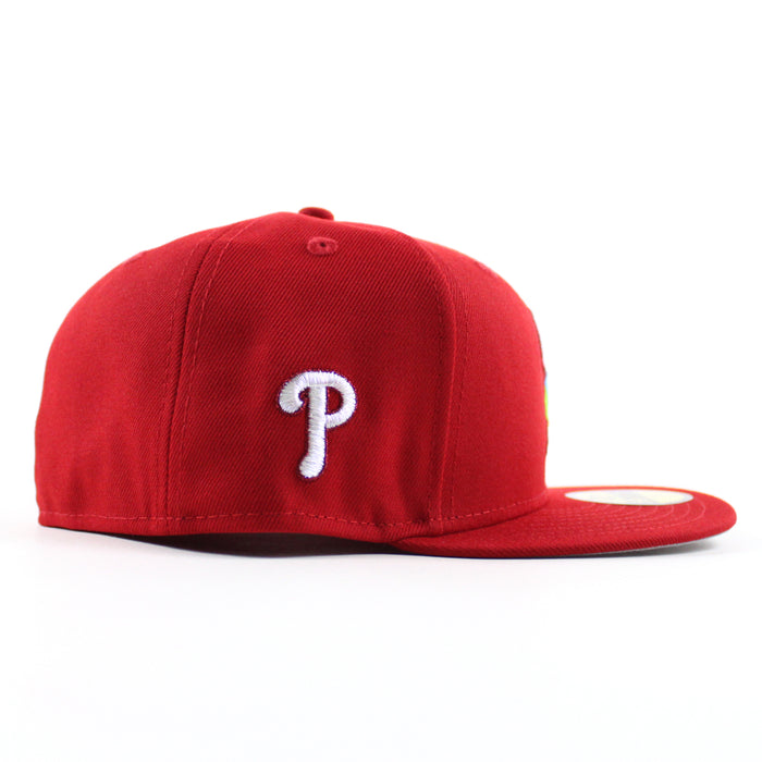 Philadelphia Phillies PARROT 59Fifty New Era Fitted Hat (Scarlet Red and Gray Under Brim)
