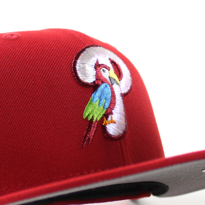 Philadelphia Phillies PARROT 59Fifty New Era Fitted Hat (Scarlet Red and Gray Under Brim)