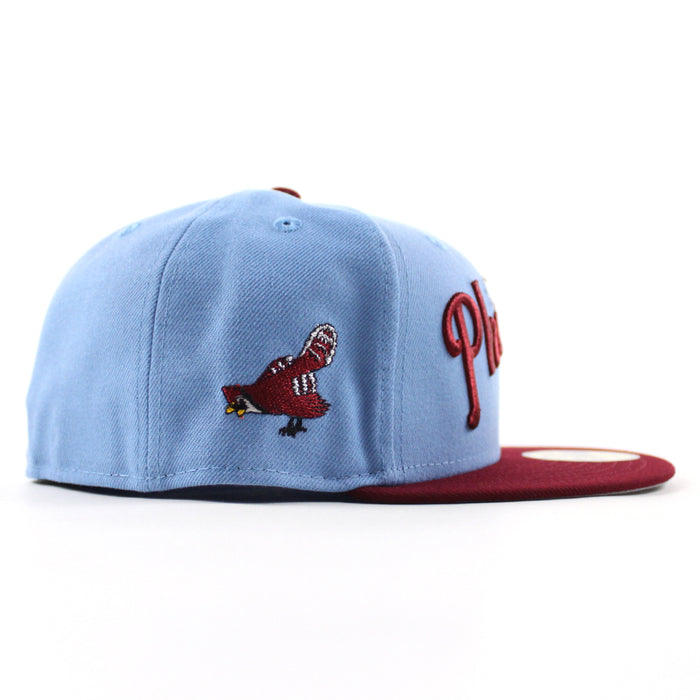 Philadelphia Phillies Philly Phanatic 59Fifty New Era Fitted Hat (Sky Blue Cardinal Red Gray Under Brim)