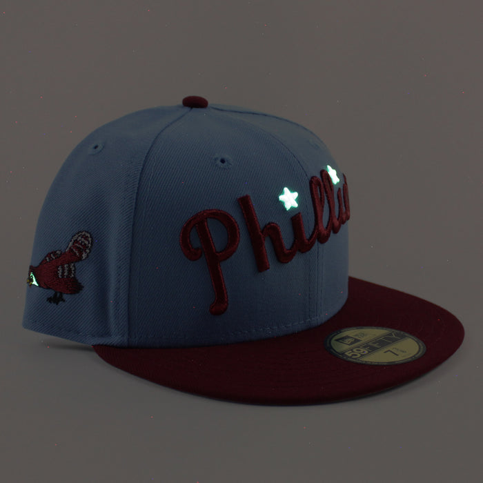 Philadelphia Phillies Philly Phanatic 59Fifty New Era Fitted Hat (Sky Blue Cardinal Red Gray Under Brim)
