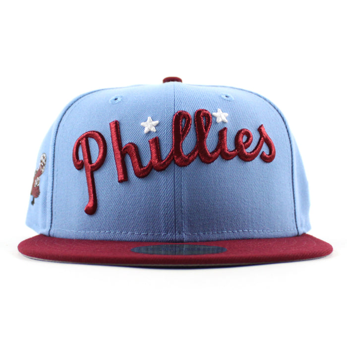 Philadelphia Phillies Philly Phanatic 59Fifty New Era Fitted Hat (Sky Blue Cardinal Red Gray Under Brim)