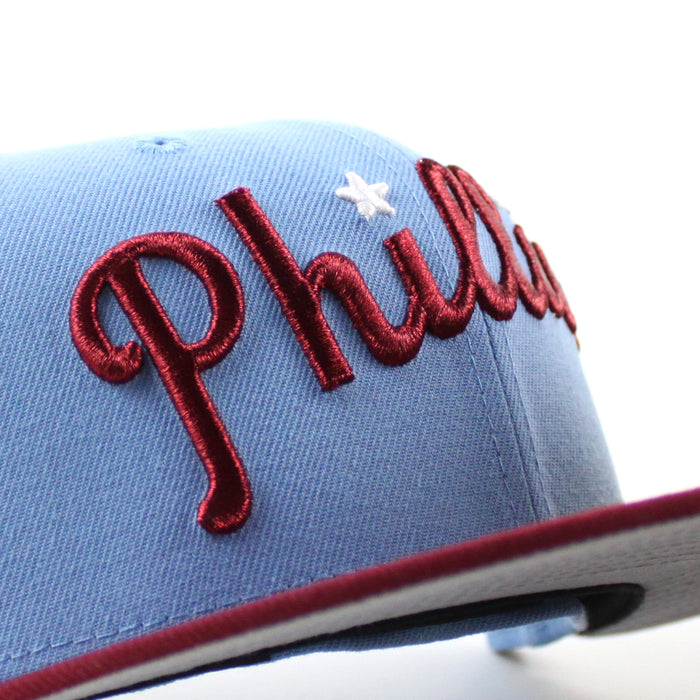 Philadelphia Phillies Philly Phanatic 59Fifty New Era Fitted Hat (Sky Blue Cardinal Red Gray Under Brim)