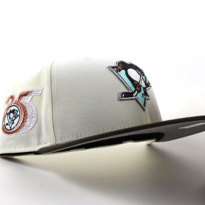 Pittsburgh Penguins 25 Years New Era 59Fifty Fitted Hat (Chrome White Walnut Gray Under brim)