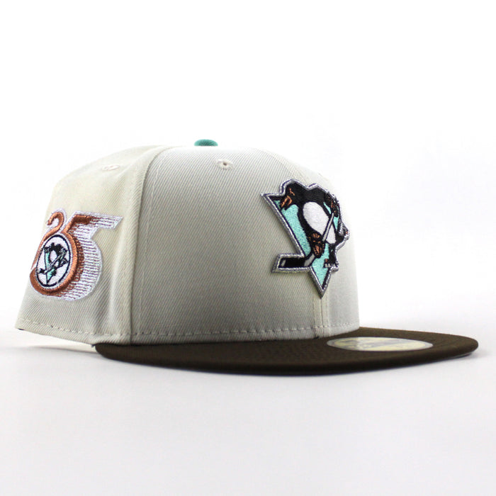 Pittsburgh Penguins 25 Years New Era 59Fifty Fitted Hat (Chrome White Walnut Gray Under brim)