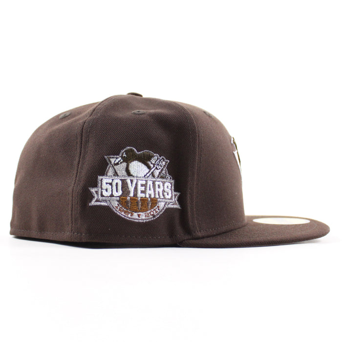 Pittsburgh Penguins 50 Years New Era 59Fifty Fitted Hat (BurntWood Gray Under brim)