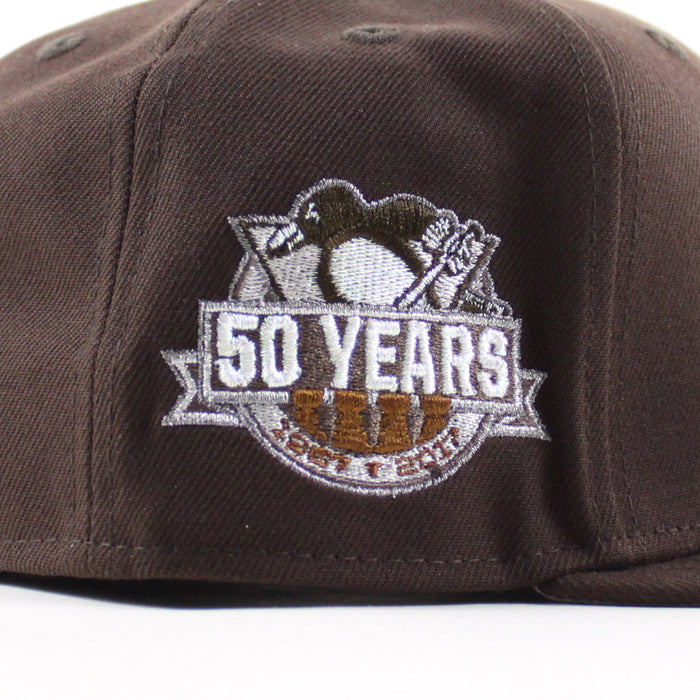 Pittsburgh Penguins 50 Years New Era 59Fifty Fitted Hat (BurntWood Gray Under brim)