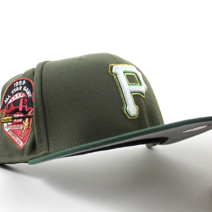 Pittsburgh Pirates 1959 All Star Game 59Fifty New Era Fitted Hats (Olive Mountain Green Gray Under Brim)
