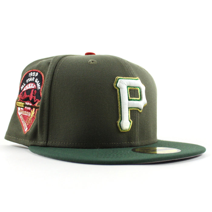 Pittsburgh Pirates 1959 All Star Game 59Fifty New Era Fitted Hats (Olive Mountain Green Gray Under Brim)