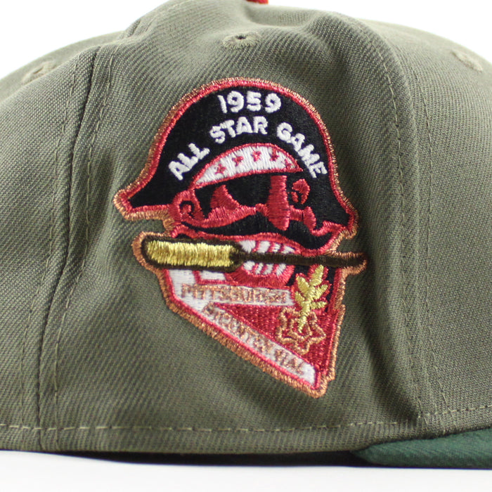 Pittsburgh Pirates 1959 All Star Game 59Fifty New Era Fitted Hats (Olive Mountain Green Gray Under Brim)