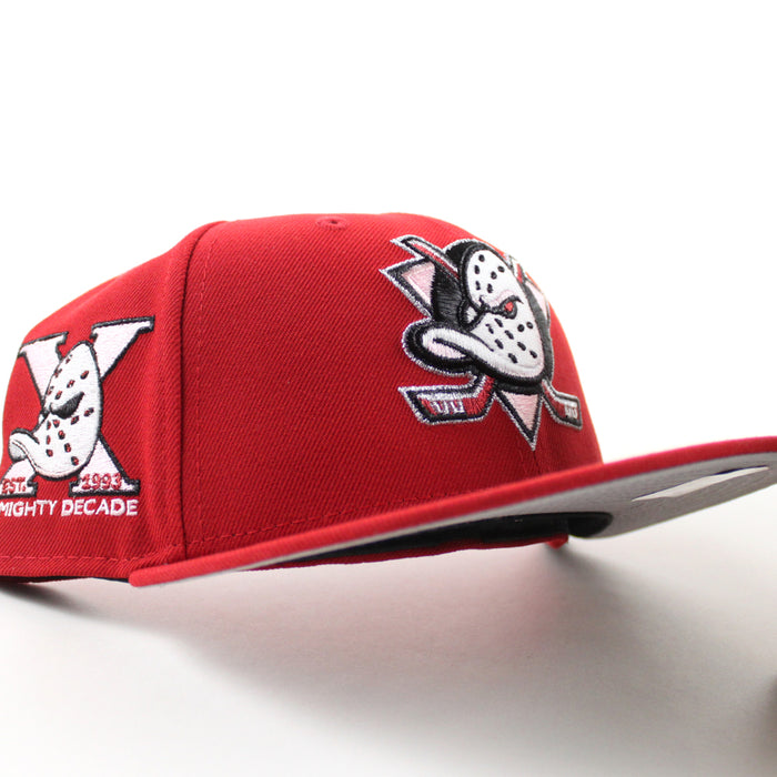 🚨PRE-ORDER🚨 Anaheim Ducks A Mighty Decade New Era 59Fifty Fitted Hat (Scarlet Red Gray Under brim)